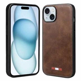 For iPhone 15 VIETAO Plain Leather Stitching PU Phone Case(Brown)