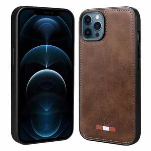 For iPhone 12 Pro Max VIETAO Plain Leather Stitching PU Phone Case(Brown)