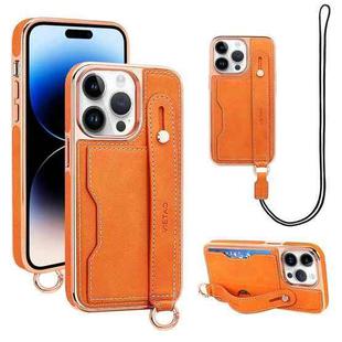 For iPhone 14 Pro VIETAO Card Slot Wristband Phone Case with Lanyard(Orange)