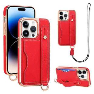 For iPhone 14 Pro VIETAO Card Slot Wristband Phone Case with Lanyard(Red)