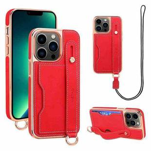 For iPhone 13 Pro Max VIETAO Card Slot Wristband Phone Case with Lanyard(Red)