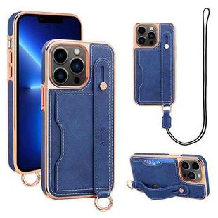 For iPhone 13 Pro VIETAO Card Slot Wristband Phone Case with Lanyard(Blue)