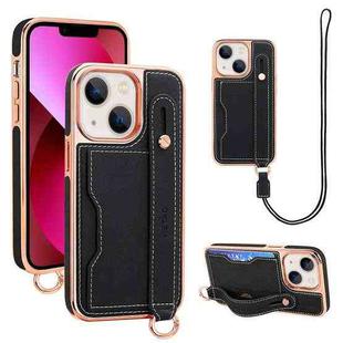 For iPhone 13 VIETAO Card Slot Wristband Phone Case with Lanyard(Black)