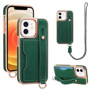 For iPhone 12 / 12 Pro VIETAO Card Slot Wristband Phone Case with Lanyard(Green)