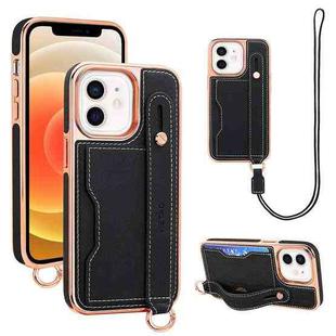 For iPhone 12 / 12 Pro VIETAO Card Slot Wristband Phone Case with Lanyard(Black)