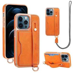 For iPhone 12 Pro Max VIETAO Card Slot Wristband Phone Case with Lanyard(Orange)