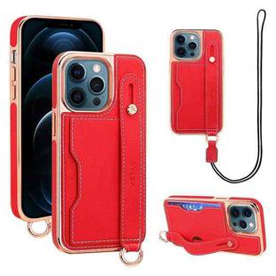 For iPhone 12 Pro Max VIETAO Card Slot Wristband Phone Case with Lanyard(Red)