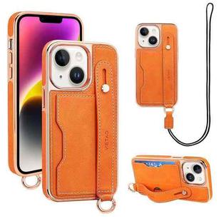 For iPhone 14 Plus VIETAO Card Slot Wristband Phone Case with Lanyard(Orange)