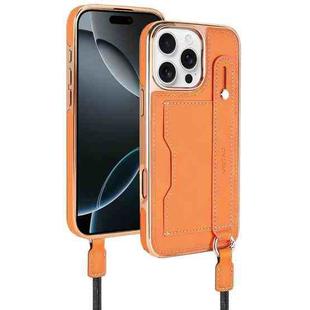 For iPhone 16 Pro Max VIETAO Card Slot Wristband Phone Case with Lanyard(Orange)