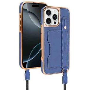 For iPhone 16 Pro Max VIETAO Card Slot Wristband Phone Case with Lanyard(Blue)