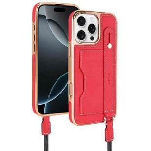 For iPhone 16 Pro Max VIETAO Card Slot Wristband Phone Case with Lanyard(Red)