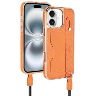 For iPhone 16 Plus VIETAO Card Slot Wristband Phone Case with Lanyard(Orange)