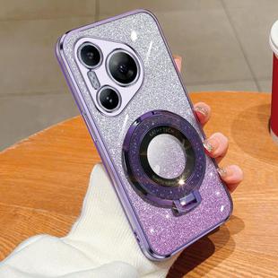 For Huawei Pura 70 Plated Gradient Glitter Round Holder TPU Phone Case(Purple)