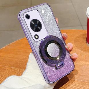 For Huawei Enjoy 70 Plated Gradient Glitter Round Holder TPU Phone Case(Purple)