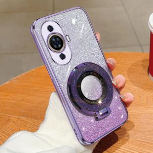 For Huawei nova 11 Plated Gradient Glitter Round Holder TPU Phone Case(Purple)