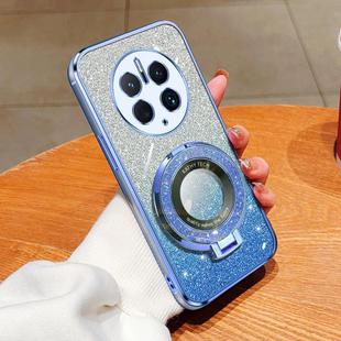 For Huawei Mate 50 Pro Plated Gradient Glitter Round Holder TPU Phone Case(Sierra Blue)