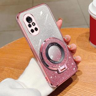For Huawei nova 8 Plated Gradient Glitter Round Holder TPU Phone Case(Pink)