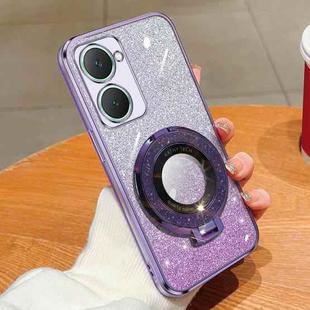 For vivo Y03 Plated Gradient Glitter Round Holder TPU Phone Case(Purple)