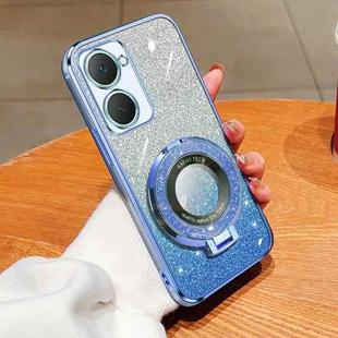 For vivo Y03 Plated Gradient Glitter Round Holder TPU Phone Case(Sierra Blue)