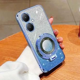 For vivo Y35+ / Y27 4G Plated Gradient Glitter Round Holder TPU Phone Case(Sierra Blue)