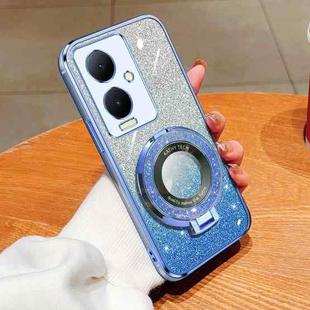 For vivo Y78+ Plated Gradient Glitter Round Holder TPU Phone Case(Sierra Blue)