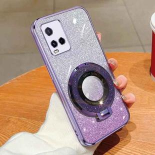 For vivo Y21 / Y21s Plated Gradient Glitter Round Holder TPU Phone Case(Purple)