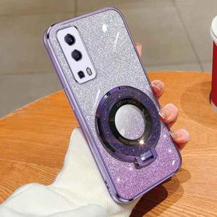 For vivo Y72 5G / iQOO Z3 5G Plated Gradient Glitter Round Holder TPU Phone Case(Purple)