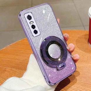 For vivo Y73s / S7e 5G Plated Gradient Glitter Round Holder TPU Phone Case(Purple)