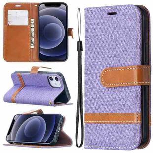 For iPhone 12 mini Color Matching Denim Texture Horizontal Flip Leather Case with Holder & Card Slots & Wallet & Lanyard(Purple)