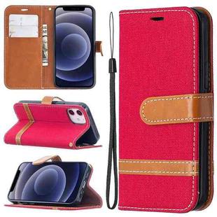 For iPhone 12 mini Color Matching Denim Texture Horizontal Flip Leather Case with Holder & Card Slots & Wallet & Lanyard(Red)