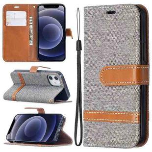 For iPhone 12 mini Color Matching Denim Texture Horizontal Flip Leather Case with Holder & Card Slots & Wallet & Lanyard(Grey)
