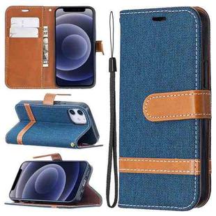 For iPhone 12 mini Color Matching Denim Texture Horizontal Flip Leather Case with Holder & Card Slots & Wallet & Lanyard(Dark Blue)