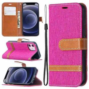 For iPhone 12 mini Color Matching Denim Texture Horizontal Flip Leather Case with Holder & Card Slots & Wallet & Lanyard(Rose Red)