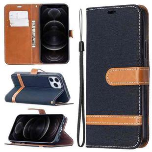 For iPhone 12 / 12 Pro Color Matching Denim Texture Horizontal Flip Leather Case with Holder & Card Slots & Wallet & Lanyard(Black)