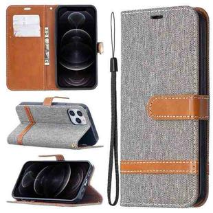 For iPhone 12 / 12 Pro Color Matching Denim Texture Horizontal Flip Leather Case with Holder & Card Slots & Wallet & Lanyard(Grey)