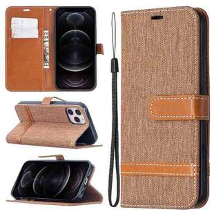 For iPhone 12 / 12 Pro Color Matching Denim Texture Horizontal Flip Leather Case with Holder & Card Slots & Wallet & Lanyard(Brown)