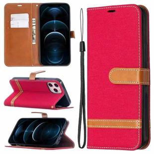 For iPhone 12 Pro Max Color Matching Denim Texture Horizontal Flip Leather Case with Holder & Card Slots & Wallet & Lanyard(Red)