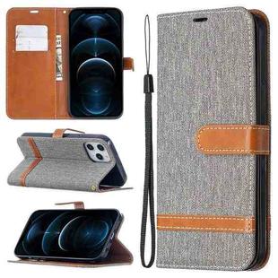 For iPhone 12 Pro Max Color Matching Denim Texture Horizontal Flip Leather Case with Holder & Card Slots & Wallet & Lanyard(Grey)