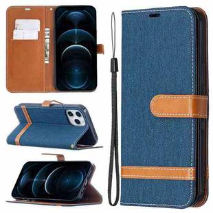 For iPhone 12 Pro Max Color Matching Denim Texture Horizontal Flip Leather Case with Holder & Card Slots & Wallet & Lanyard(Dark Blue)