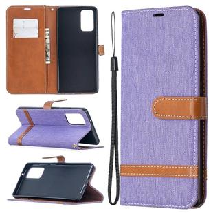 For Samsung Galaxy Note20 Color Matching Denim Texture Horizontal Flip Leather Case with Holder & Card Slots & Wallet & Lanyard(Purple)