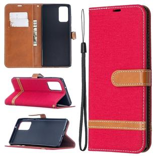 For Samsung Galaxy Note20 Color Matching Denim Texture Horizontal Flip Leather Case with Holder & Card Slots & Wallet & Lanyard(Red)