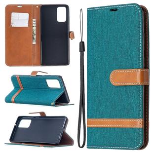 For Samsung Galaxy Note20 Color Matching Denim Texture Horizontal Flip Leather Case with Holder & Card Slots & Wallet & Lanyard(Green)