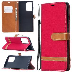 For Samsung Galaxy Note20 Ultra Color Matching Denim Texture Horizontal Flip Leather Case with Holder & Card Slots & Wallet & Lanyard(Red)