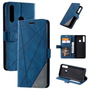 For Huawei Y6p Skin Feel Splicing Horizontal Flip Leather Case with Holder & Card Slots & Wallet & Photo Frame(Blue)