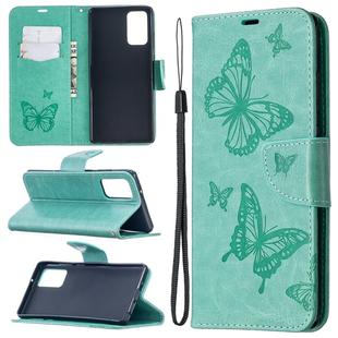 For Samsung Galaxy Note20 Embossing Two Butterflies Pattern Horizontal Flip PU Leather Case with Holder & Card Slot & Wallet & Lanyard(Green)
