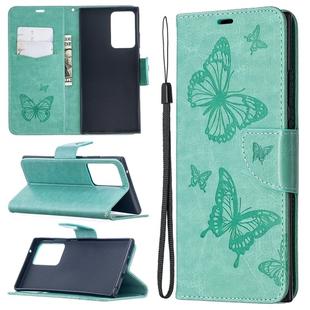 For Samsung Galaxy Note20 Ultra Embossing Two Butterflies Pattern Horizontal Flip PU Leather Case with Holder & Card Slot & Wallet & Lanyard(Green)