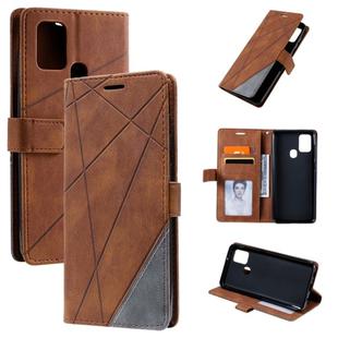 For Samsung Galaxy A21s Skin Feel Splicing Horizontal Flip Leather Case with Holder & Card Slots & Wallet & Photo Frame(Brown)