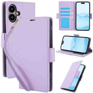 For iPhone 16 Side Buckle RFID Anti-theft Leather Phone Case(Light Purple)