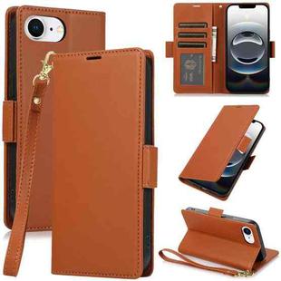 For iPhone 16e Side Buckle RFID Anti-theft Leather Phone Case(Brown)