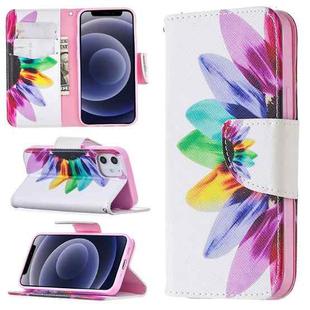 For iPhone 12 mini Colored Drawing Pattern Horizontal Flip Leather Case with Holder & Card Slots & Wallet(Sunflower)
